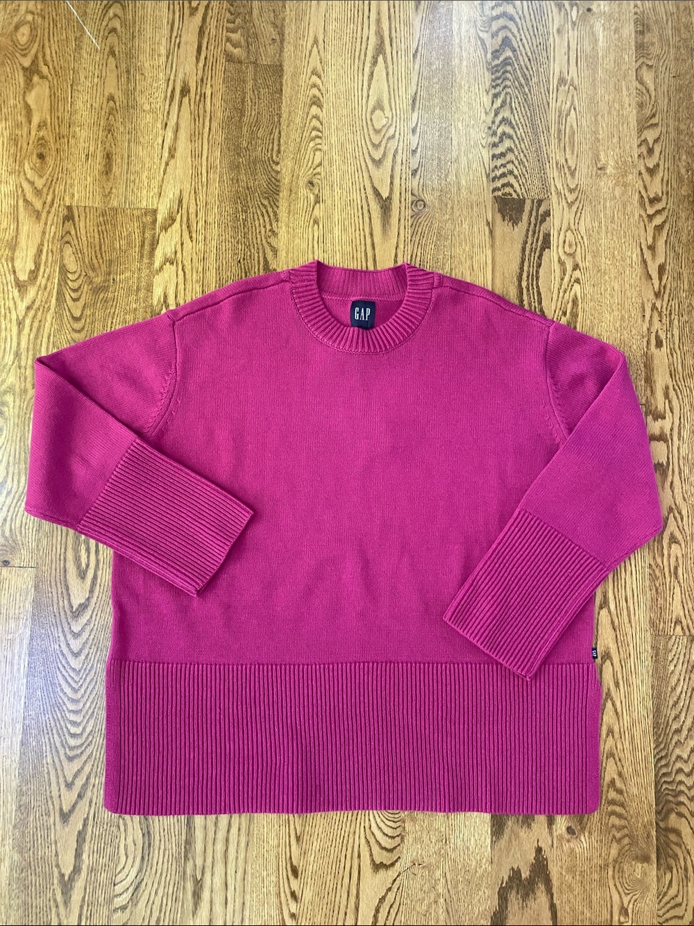 NWT GAP womens festival fuchsia pink 100% cotton sweater XL boxy ribbed hem